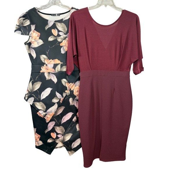 BOOHOO Women's Dress Bundle, Midi dresses, Maroon and Floral, Size 10 - Picture 1 of 15